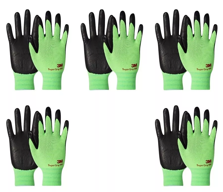 3M Thin Green Work Gloves - Nitrile Rubber Palm Coated Grip Touch