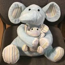 Animal Alley 17 in Blue Elephant Mama  Baby Striped Large Plush Stuffed Animal