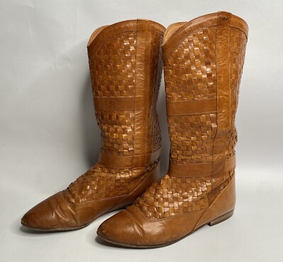 JOAN & DAVID VERO CUOIO Women s Weaved Bohemian Brown Boots Sz 39 Made in ITALY