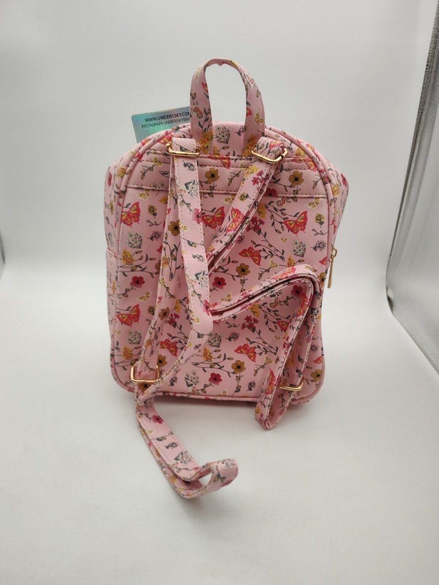 UNDERONESKY MINI BACKPACK-PINK W/BUTTERFLIES/FLOWERS-Zips  display picture 3