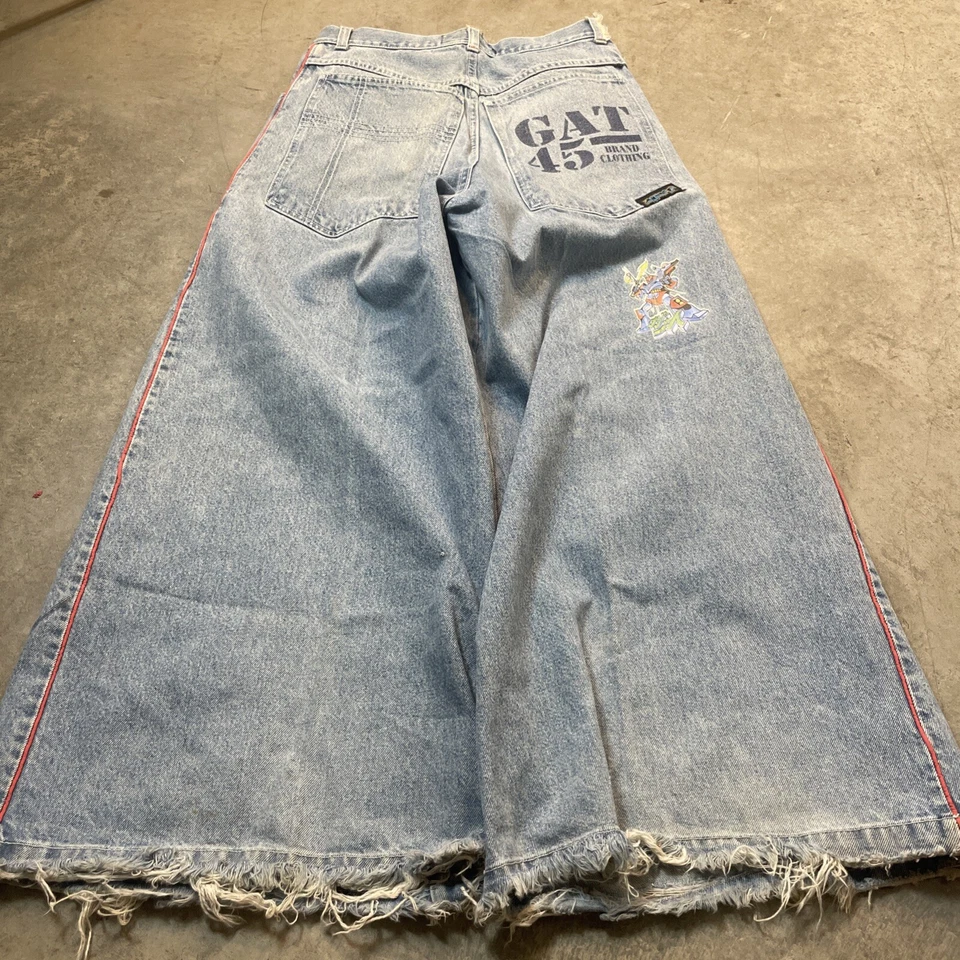 GAT Jeans Rave Pants Vintage Skater Wide Leg Denim Graphic Robot Striped Size 30 - Image 4 of 4