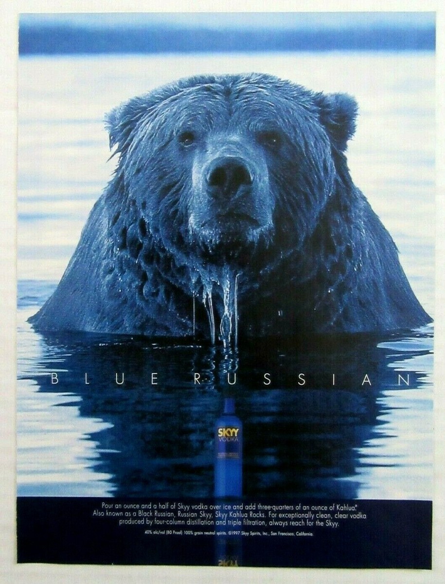 1997 SKYY VODKA Magazine Ad - Blue Russian GRIZZLY BEAR | eBay