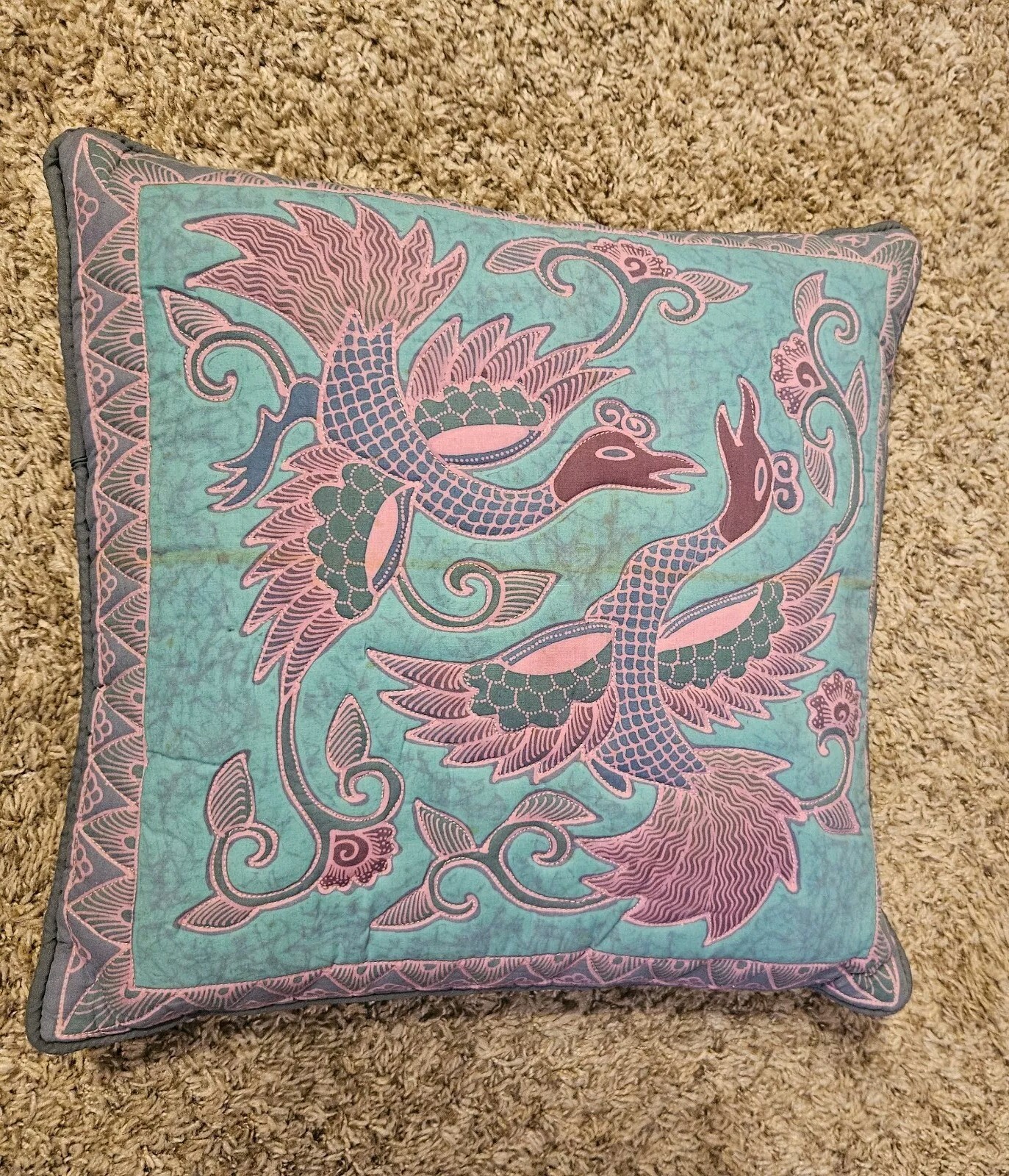 Chinese Handmade Silk Phoenix Embroidery Pillow & Case 15×16