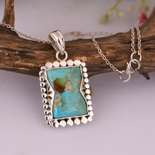 Gemstone Jewelry Square Shape Kingman Turquoise 925 Silver Pendent & Necklace