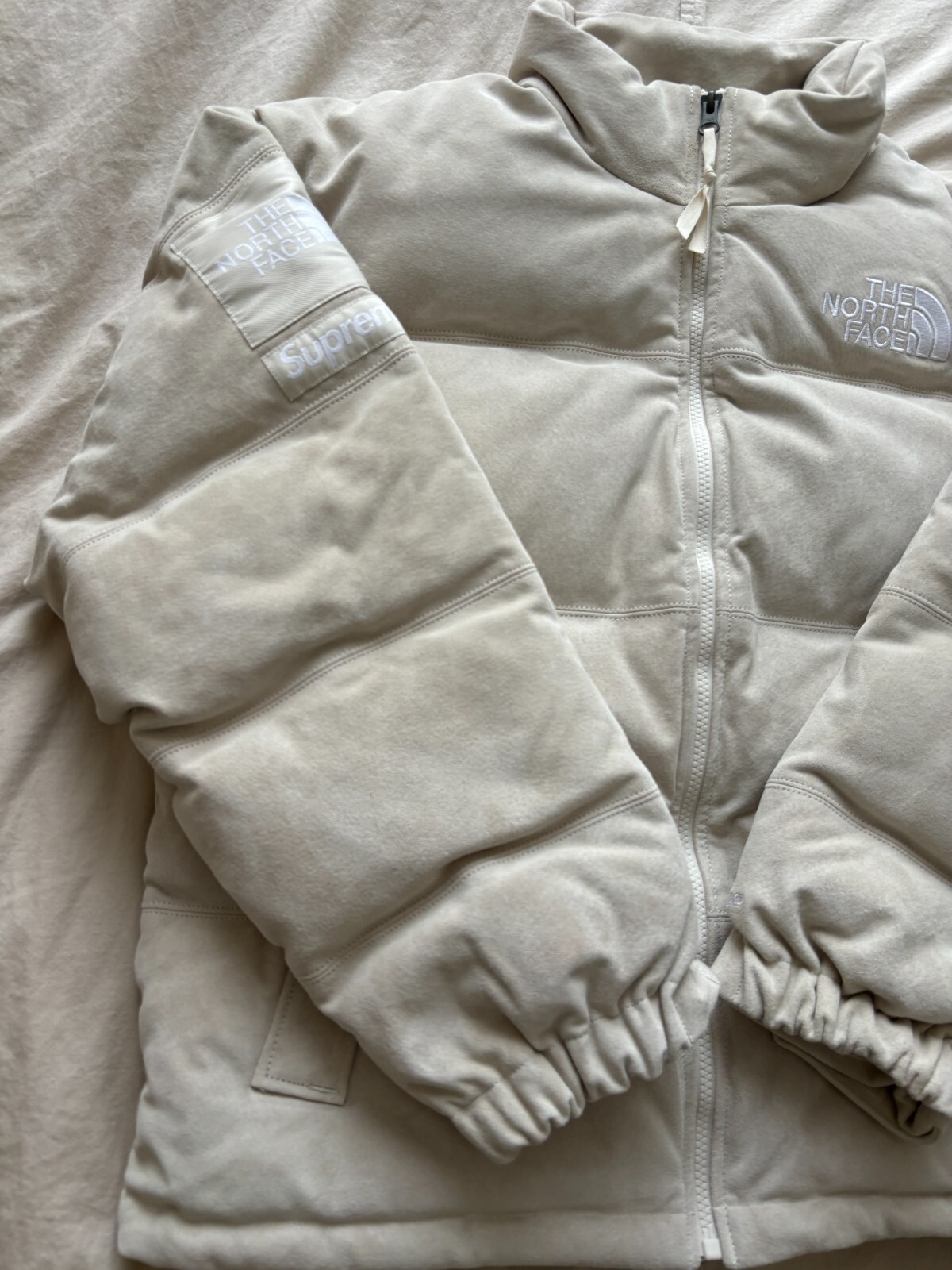 Supreme x The North Face Suede Nuptse Jacket 'Stone' Size S image 4