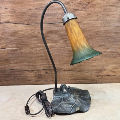 Meyda Lighting Tiffany Style Lamp 15'' Pond Lily Accent Lamp Amber/ Green Read