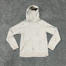 Nike Pullover Hoodie Youth Large Beige All Over Logo Sweatshirt Casual