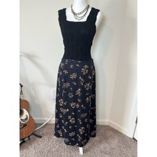 Chaus 80s/90s Vintage Boho Cottagecore Floral Maxi Skirt Black Brown Yellow
