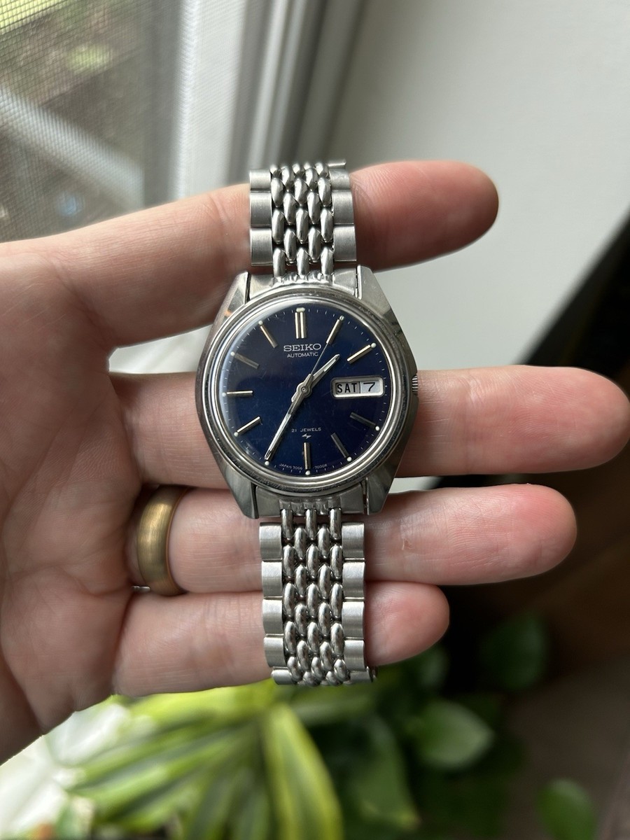 Vintage Blue Sunburst Dial Seiko 7006-8000 Feb 1970 Automatic 21J