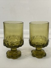 DISCOUNTED 2 Tiffin Franciscan Madeira Uranium Glass Olive Green Goblets 5  -VTG