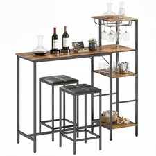 HOMCOM 3Pcs Breakfast Bar Table and Stools Set 4-tier shelving, Rustic Brown