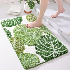 Green Leaves Bath Mat Non Slip Large Plant Monstera Leaf Bath Rug Absorbent Bath