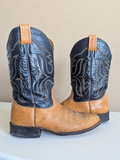Vtg Nocona Cowboy Boots 9.5 D 26060 Men's Western Made In USA Brown Blue Leather