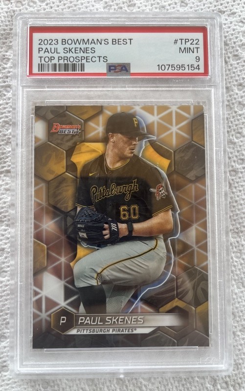 2023 BOWMAN'S BEST TOP PROSPECTS REFRACTOR #TP22 PAUL SKENES ROOKIE PSA 9
