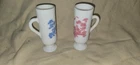 VTG Avon Toile Red & Blue Milk Glass Mug Pedestal Demitasse Cup Victorian scenes
