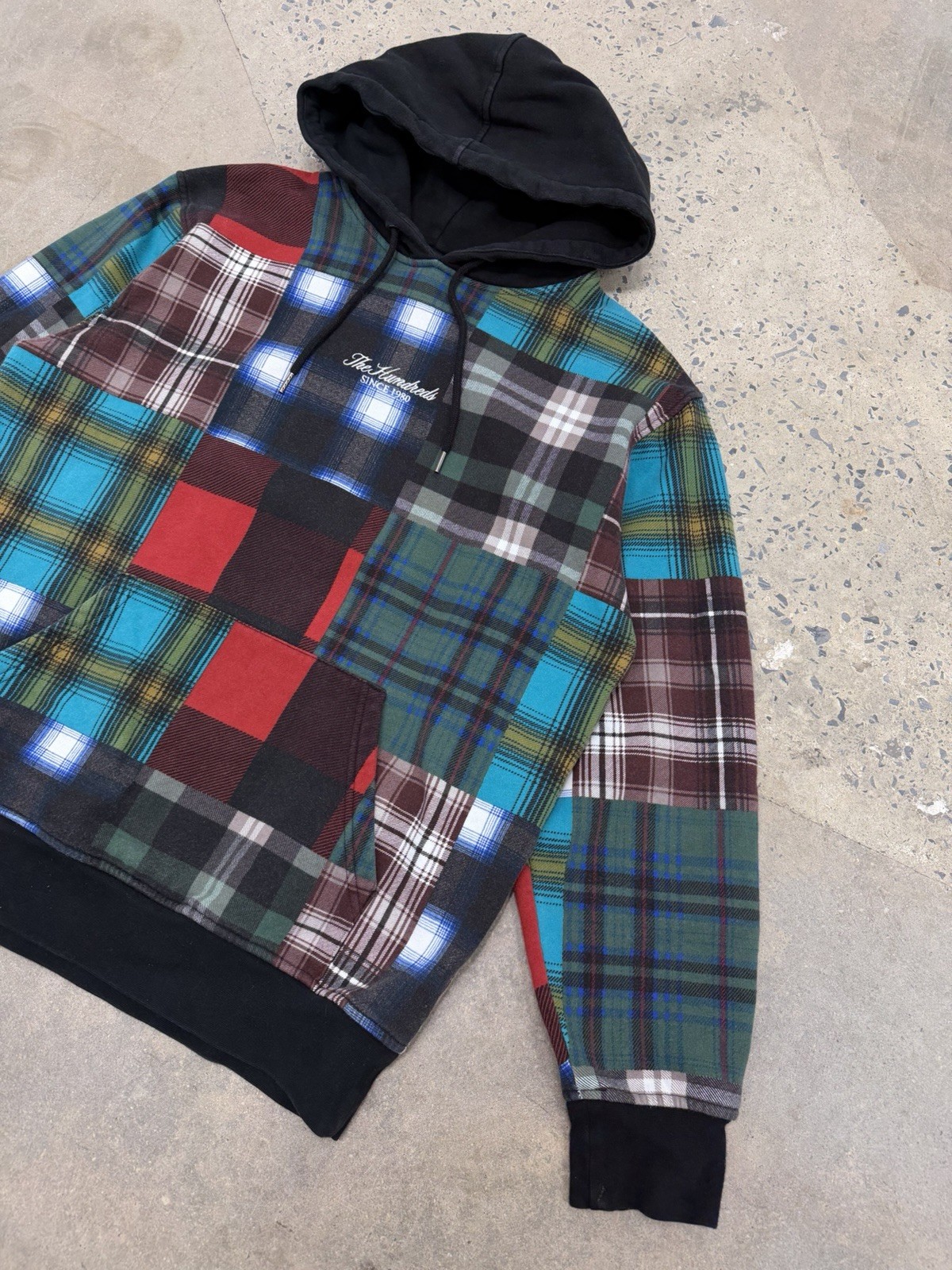 The Hundreds Plaid Flannel Patchwork Pulover Hood… - image 3