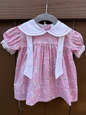 Vintage 80s Baby Sailor Dress Pink Nautical Print Made In Canada 24M