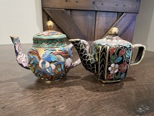 Vintage Rare Set Of 2 Cloisonn  Enamel Miniature Teapots/Kettles, Beautiful 