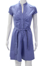 Elie Tahari Women's Round Neck Short Sleeves Half Button Mini Dress Blue Size s