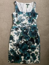 Lauren Ralph Lauren Size 8 Turquoise Green Floral Fully Lined Sheath Dress