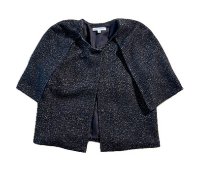 Behnaz Sarafpour Fitted Cropped Cape Metallic Silver Black Textured Weave