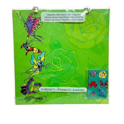 Vtg ED HARDY Bright Green Magnet Bulletin Wall Board Y2k Tattoo Flash Dorm Room