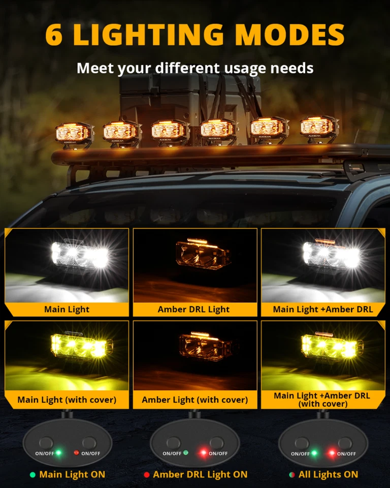 2x AUXBEAM 4" Side Shooter LED Work Light Bar Spot Pods Ditch Fog Lamp Amber DRL - Image 2 of 4