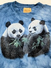 Vtg The Mountain Pandas Blue Tie Dye T-Shirt Y2K 2001 Size Youth XL Womens Small