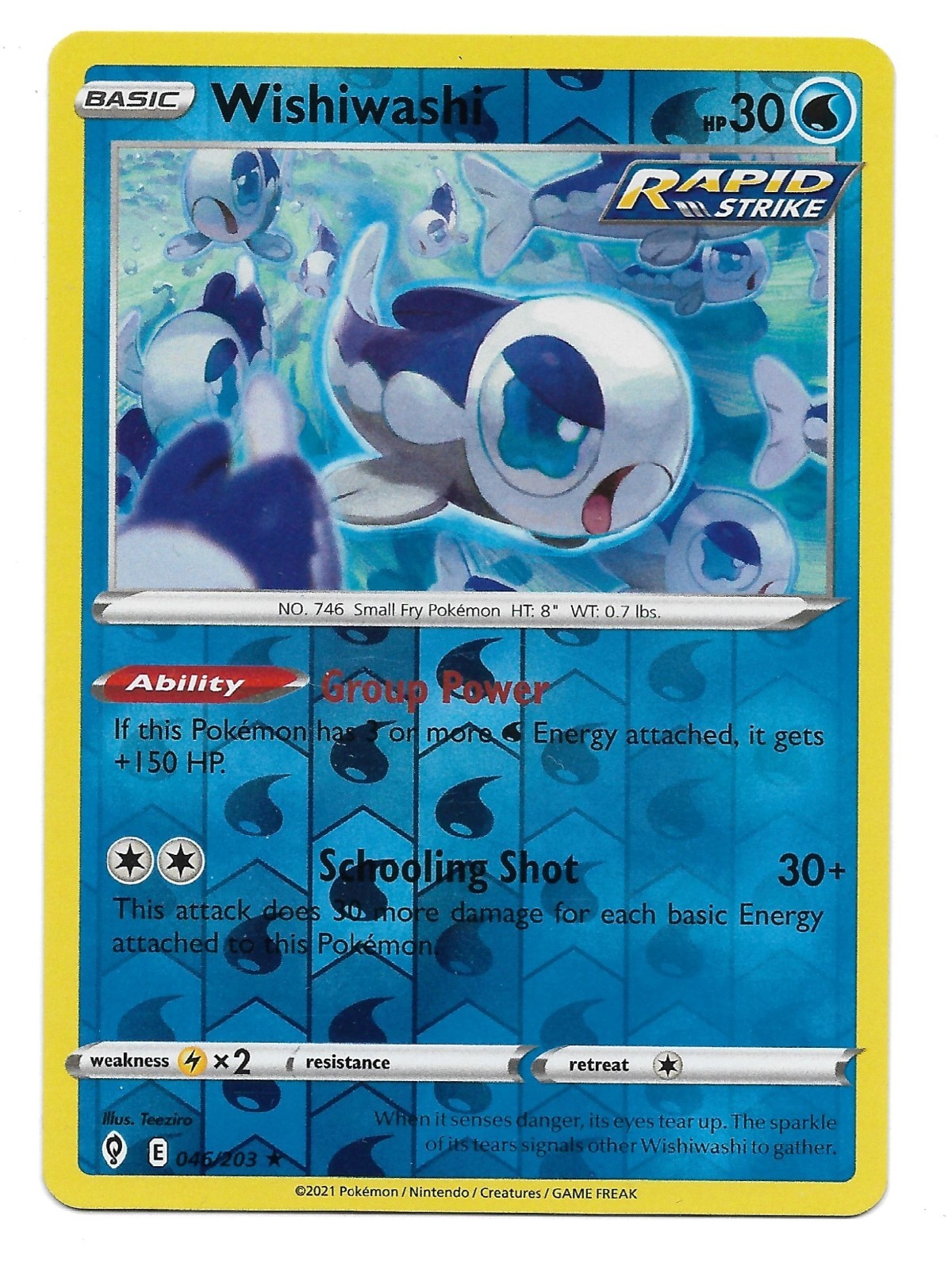 2021 Pokemon TCG Evolving Skies Wishiwashi Reverse Holo 46/203 LP