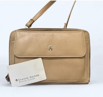 Vintage 1990s Etienne Aigner Tan Leather Crossbody Bag with Original Tag