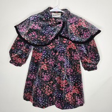 Rothschild Vintage Girls Floral Velvet Winter Wool Coat Removable Cape Size 4T