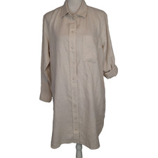 Quince Linen Shirt Dress Pockets Breathable Resort Sz m pale beige roll slv