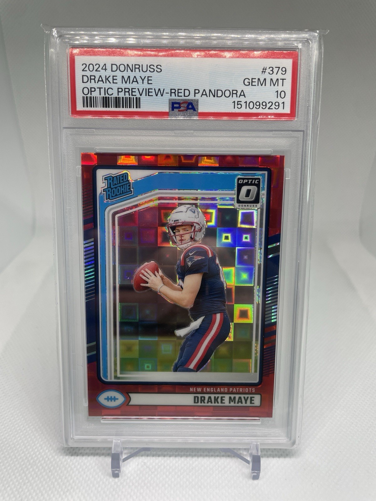 Drake Maye Panini Donruss #379 Optic Preview-Red Pandora