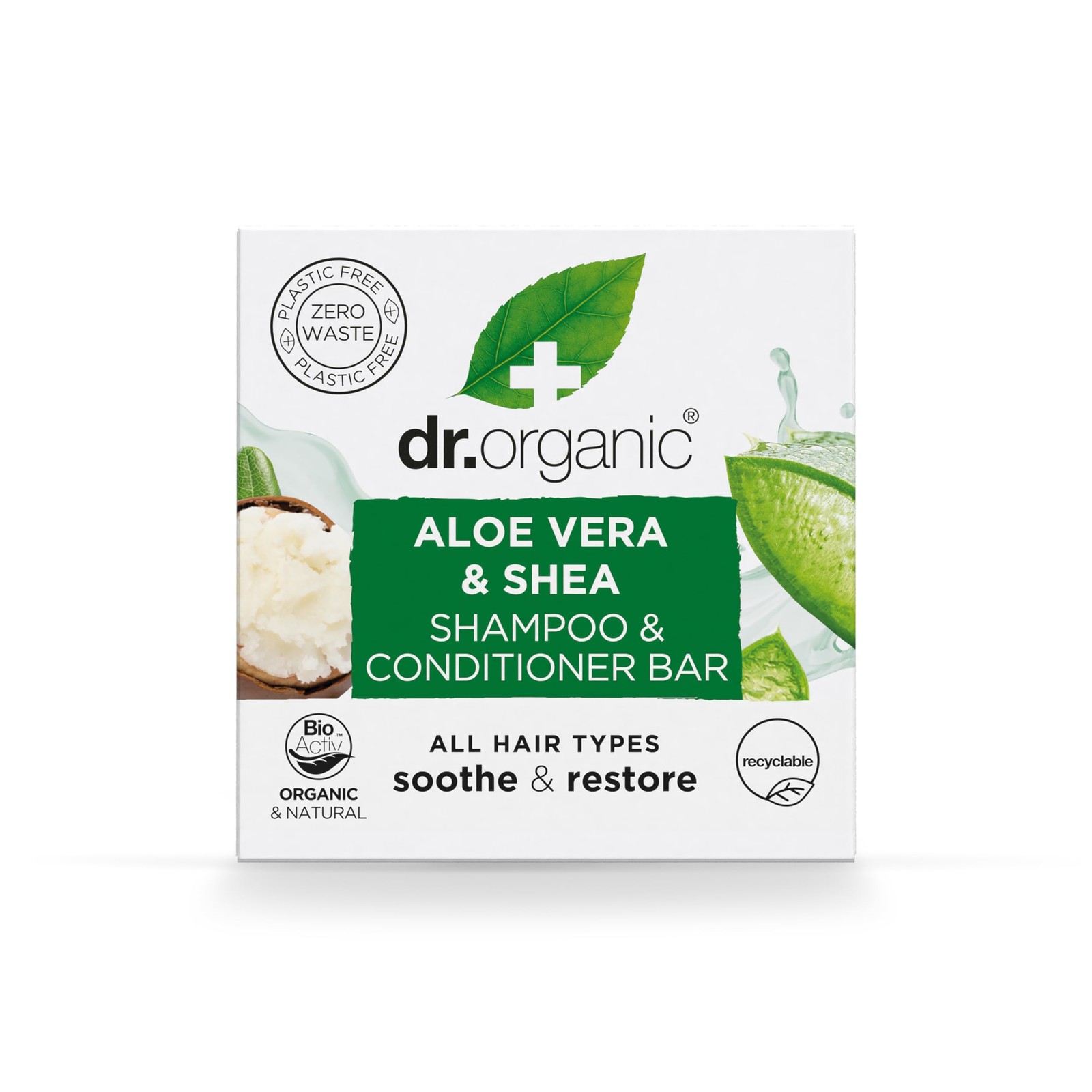 Dr Organic Aloe Vera & Shea Shampoo Conditioner Bar 75g Soothe & Restores Hair