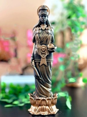 Lakshmi Goddess Statue Cast Stone Figurine 19.5cm Hindu Prosperity Decor Gift