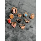 Vintage Estate Ring Lot 11pc Cameo Turquoise Gold Tone Costume Jewelry Sz 7-8
