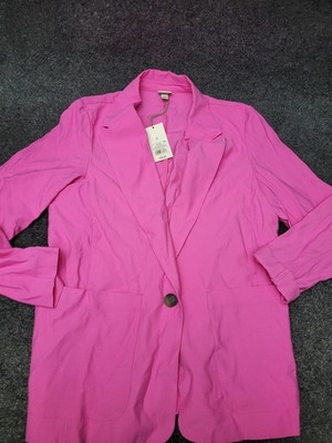 A New Day Blazer Womens Medium Pink Single Button Longline Patch Pockets Casual