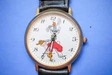 Disney Roger Rabbit Watch Gold Tone Black Leather Band