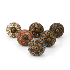 Cabinet Knobs - Pack of 6 Decorative Countryside Colorful Assorted Ceramic ...
