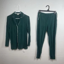 Soma Pajama Lounge Pajamas Pants & Long Sleeve Top Set Womens XS Green Button