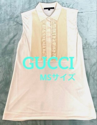 USED GUCCI SLEEVELESS FRILL SHIRT, CREAM YELLOW GOOD