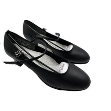 New Ladies Size 7 Capezio Blk Leather Dance Tap Shoes Heels Jr Footlight 561