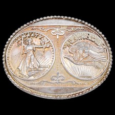 Double Eagle 20 Dollar Coin Vintage Belt Buckle by ADM ca. 1980s