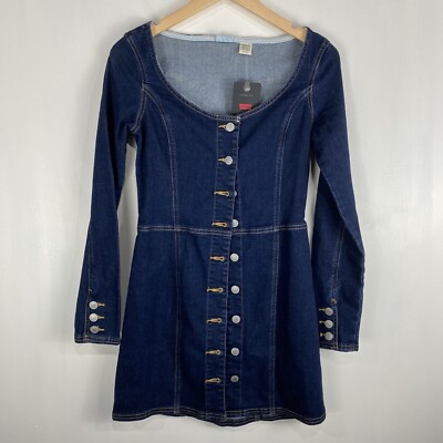 Levi's Veda Slim Fit Full Button Up Down Denim Jean Mini Dress Size XS (NWT)