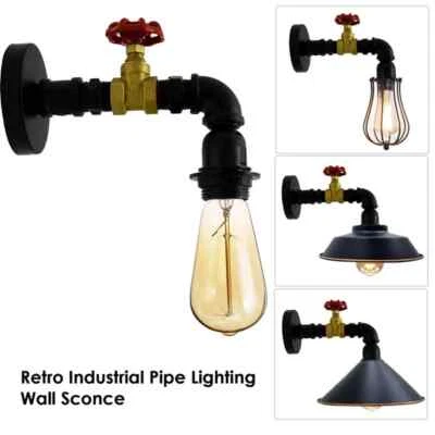 Industrielle Vintage Wandleuchte E27 Wasserrohr Retro Metall Loft Wandlampe Flur - Bild 1 von 4