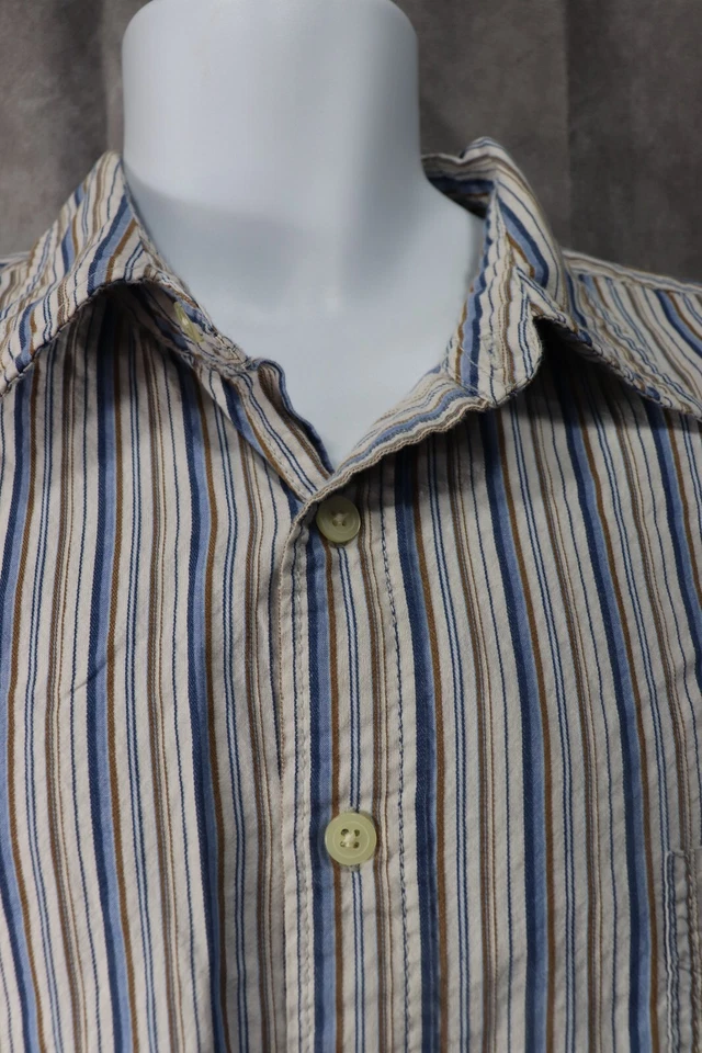 Camisa Arizona Jean Co Vintage Fit Hombre Blanco Azul Dorado Rayas Abotonada XL Foto 2 de 3