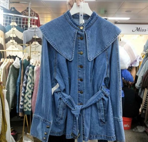 Womens Ladies Fashion Cape Collar Denim 