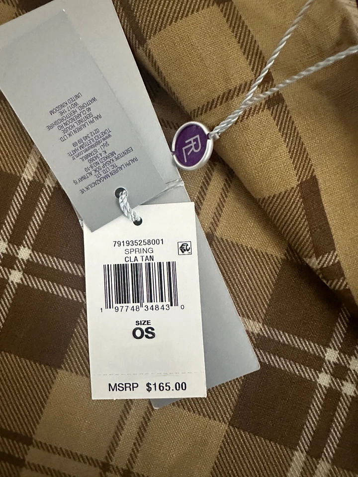 Ralph Lauren Purple Label Pocket Square Tan Brown Plaid 100% Linen Italy $165 - Image 4 of 4