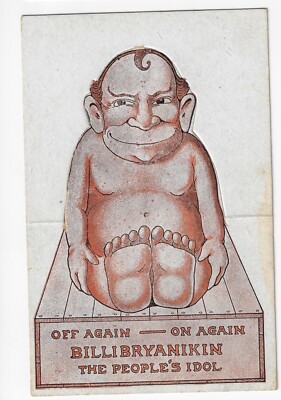 1908 William J Bryan Billiken Diecut Prez Campaign Postcard Folds Open to Stand