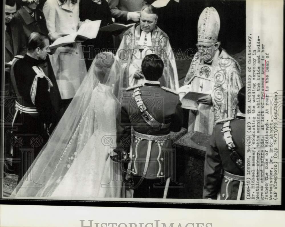 1973 Press Photo Princess Anne and bridegroom at Westminster